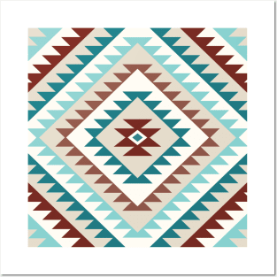 Aztec Motif Diamond Teals Creams Browns Posters and Art